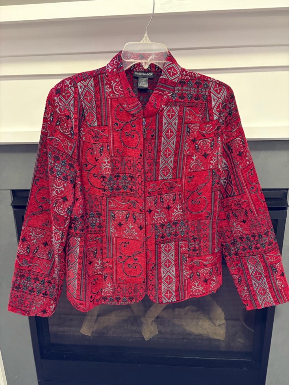 Molly & Maxx Red Patterned Zip Front Jacket Size XL